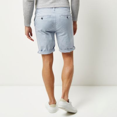 Light blue slim fit chino shorts